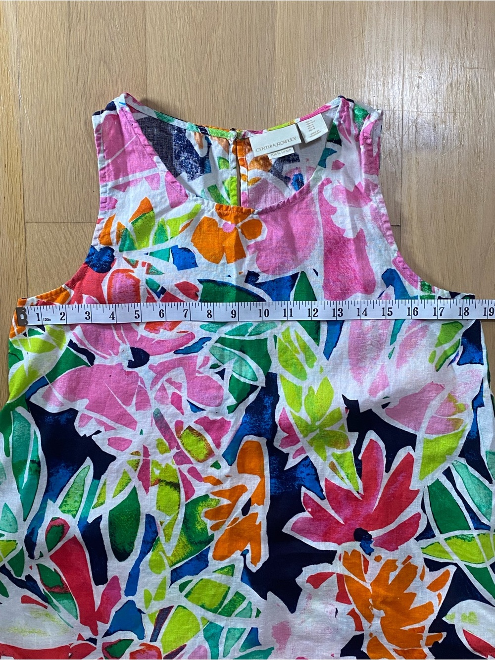 Cynthia Rowley Tropical Bright Vibrant Floral A-Line Shift Linen Dress Small - Picture 7 of 9